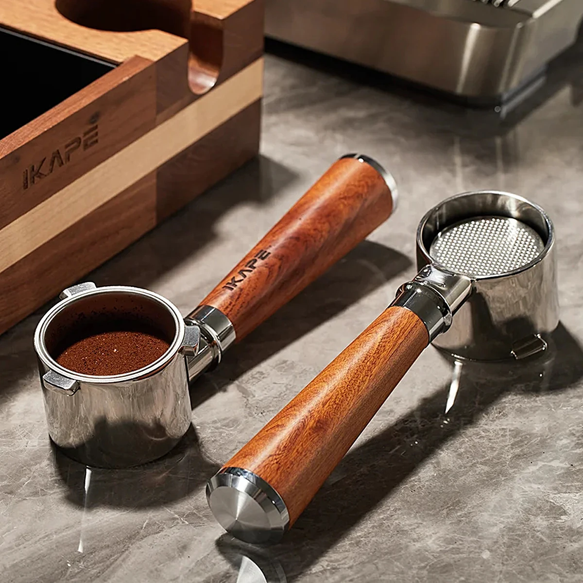 Portafilter 58Mm - IKAPE Dipsiz Portafilter Delonghi/Barsetto/Berivlle/Lamarzocco/Welhome/Flair58/ECM/Lelit/wega Ahşap Saplı